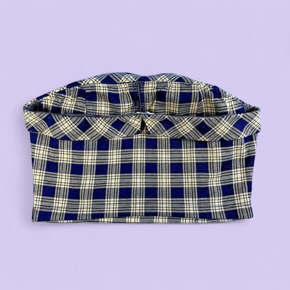 Meraki Black & Yellow Plaid Strapless Crop Top – Size XL - Picture 5 of 7